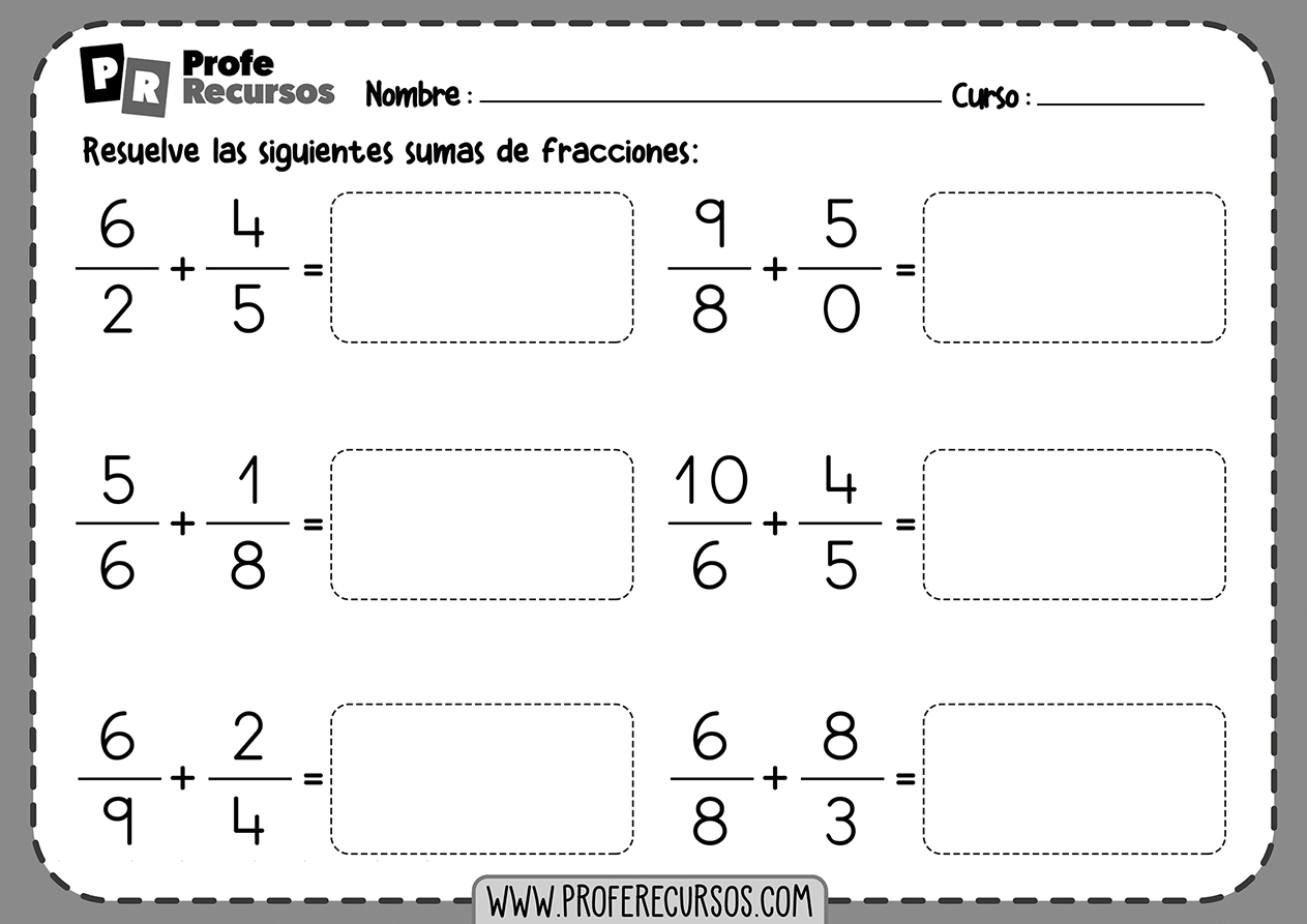 Sumas de 2 fracciones con diferente denominador