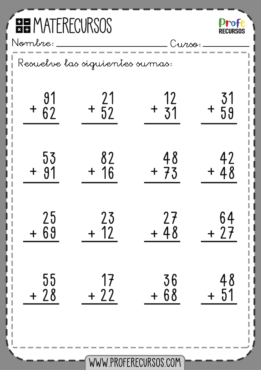 Sumas de 2 digitos con llevadas