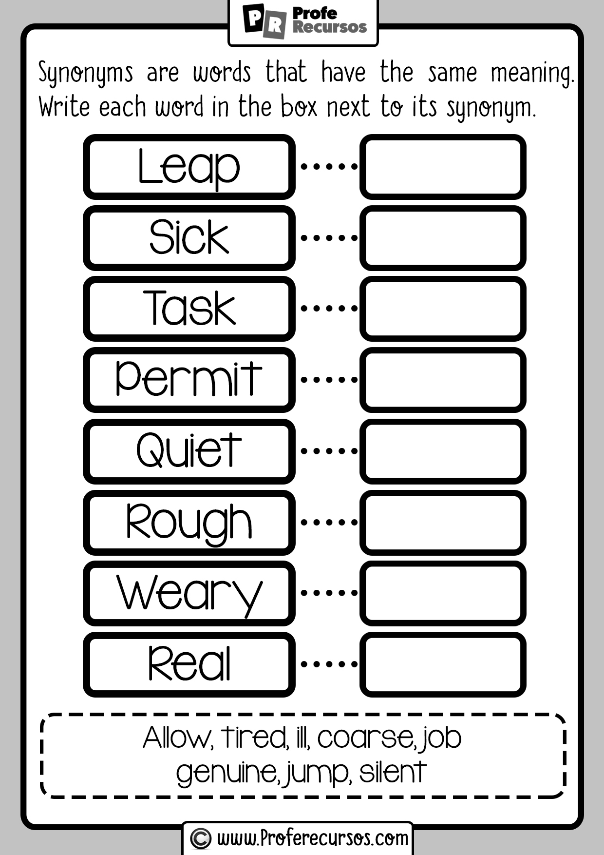 Synonyms activities worksheets