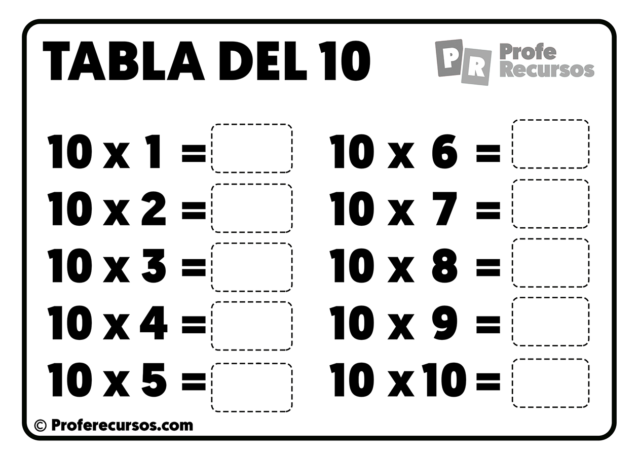 La Tabla Del 10 Tablas de Multiplicar para RESOLVER y Completar | Para Imprimir