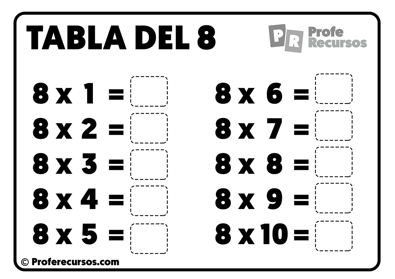 Tablas De Multiplicar 8 Tablas de Multiplicar para RESOLVER y Completar | Para Imprimir