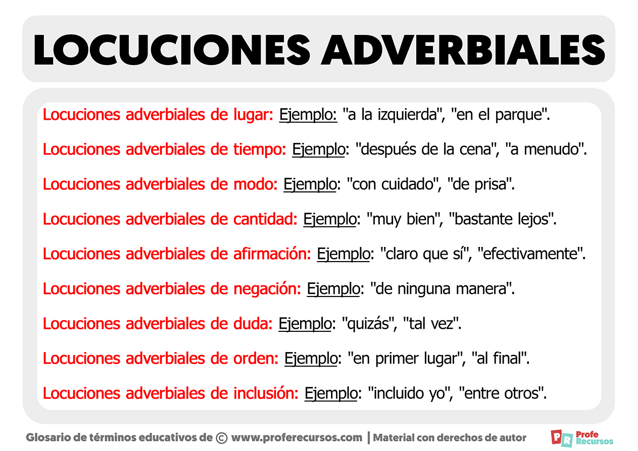 Tipos de locuciones adverbiales