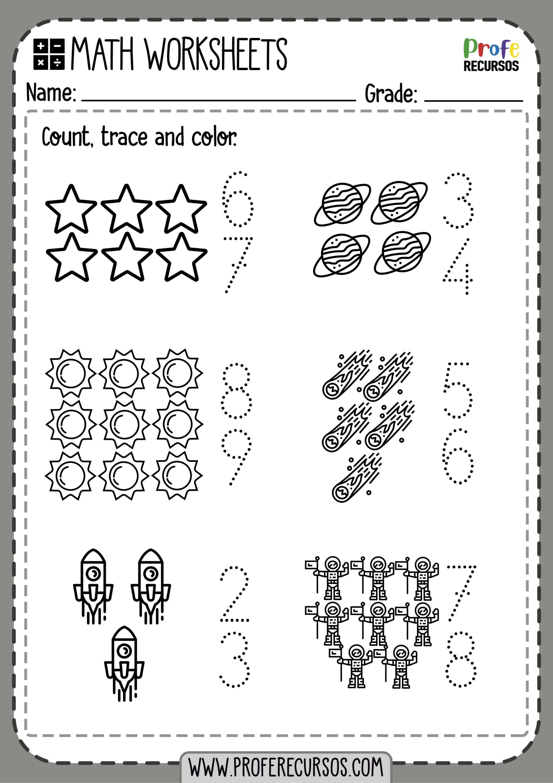 Trace and Match Numbers Worksheets