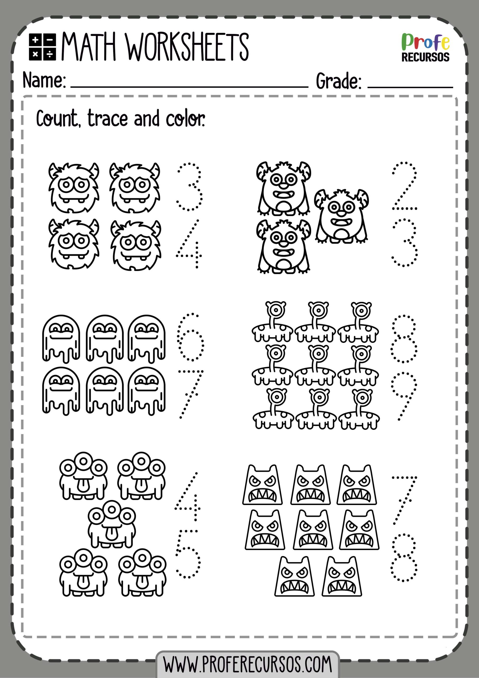 Tracing Numbers and Color Worksheet