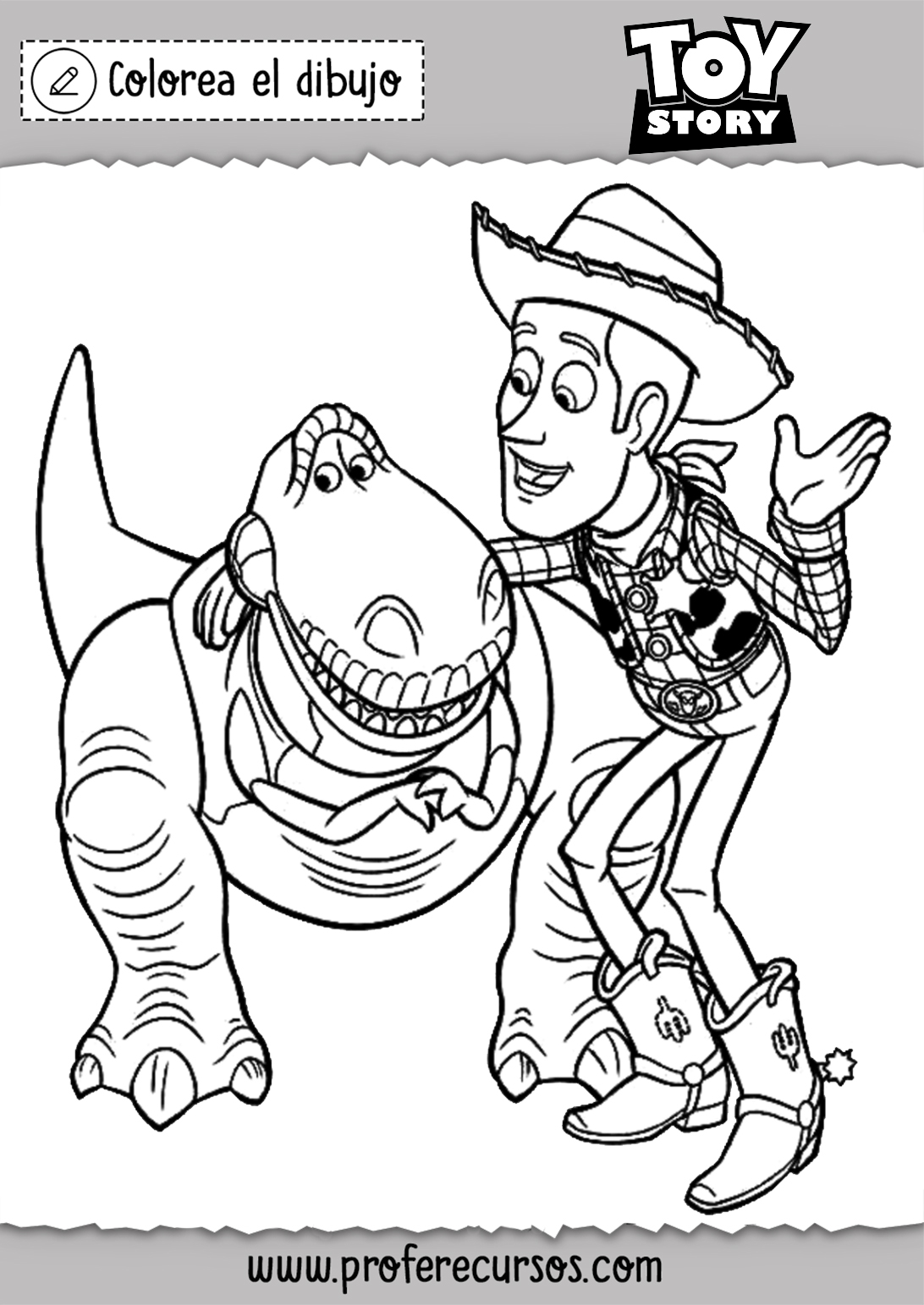 Woody y Rex Toy Story para colorear