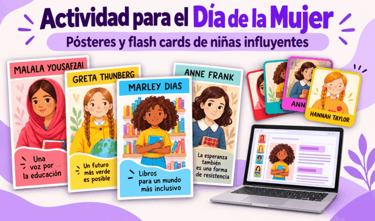 Actividad para el Día de la Mujer: pósteres y flash cards de niñas influyentes