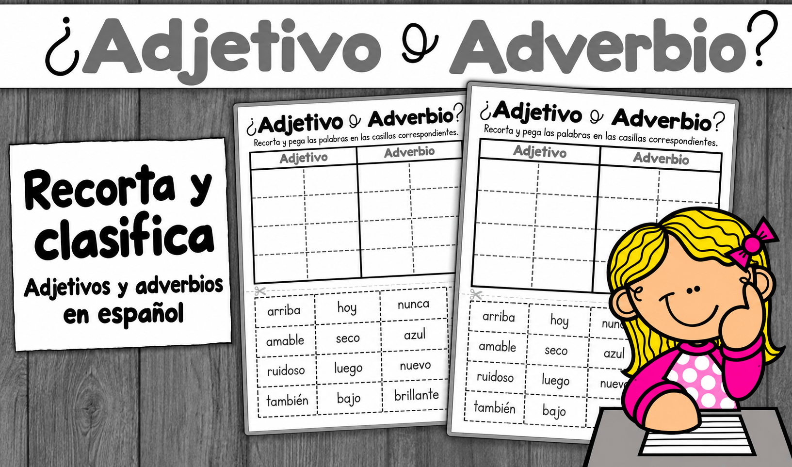 Adjetivos y adverbios | Actividad de recortar y clasificar para Imprimir Actividades de vuelta al cole en espanol - Adjetivos y adverbios | Actividad de recortar y clasificar para Imprimir