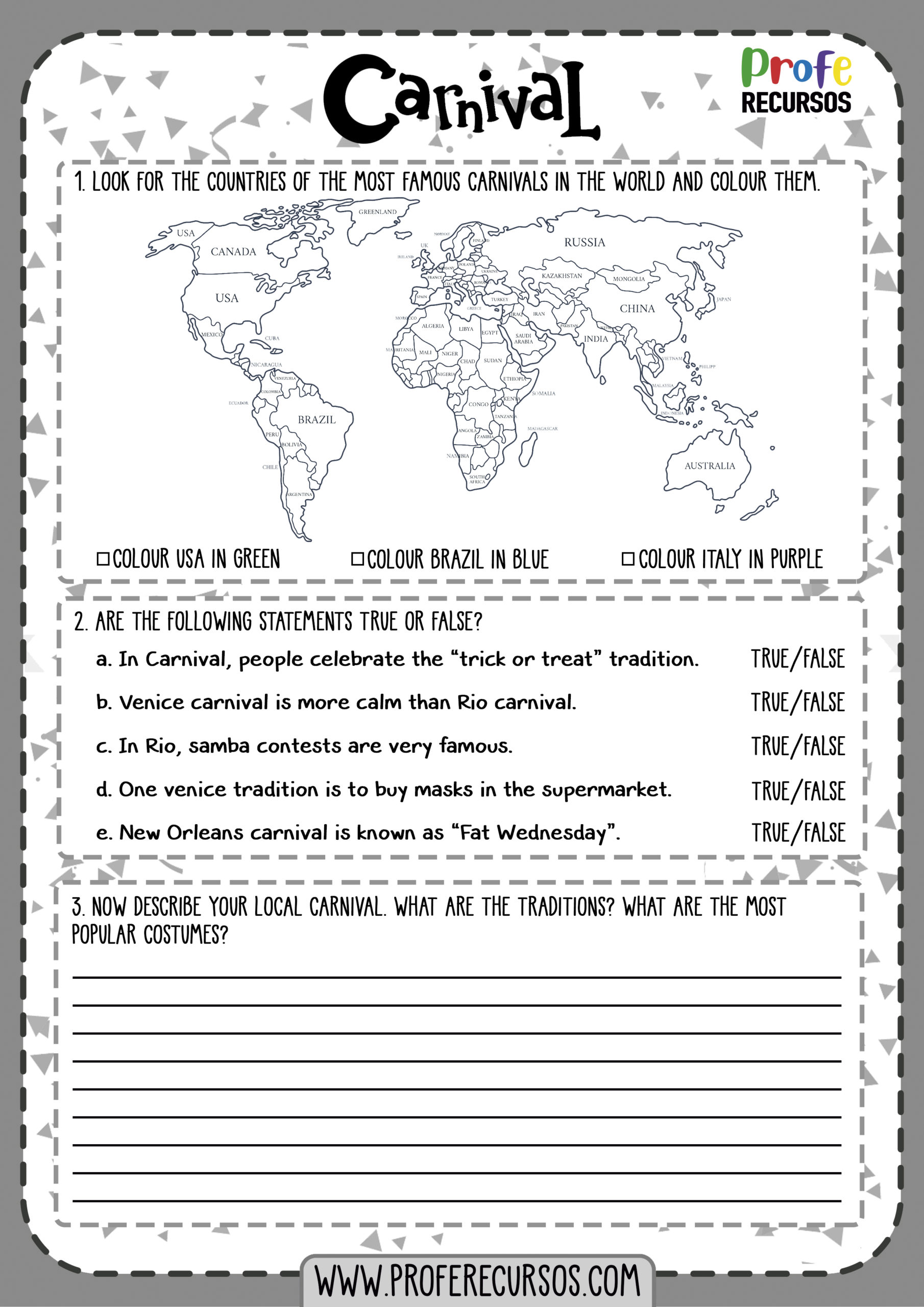 Carnival Activity Sheets