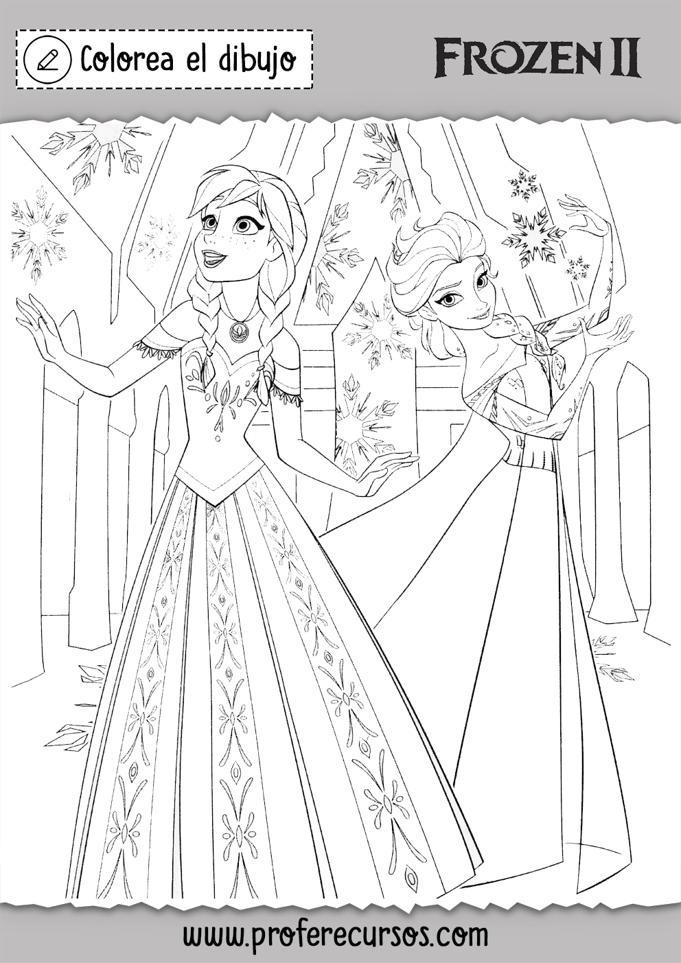 dibujo elsa y anna para colorear