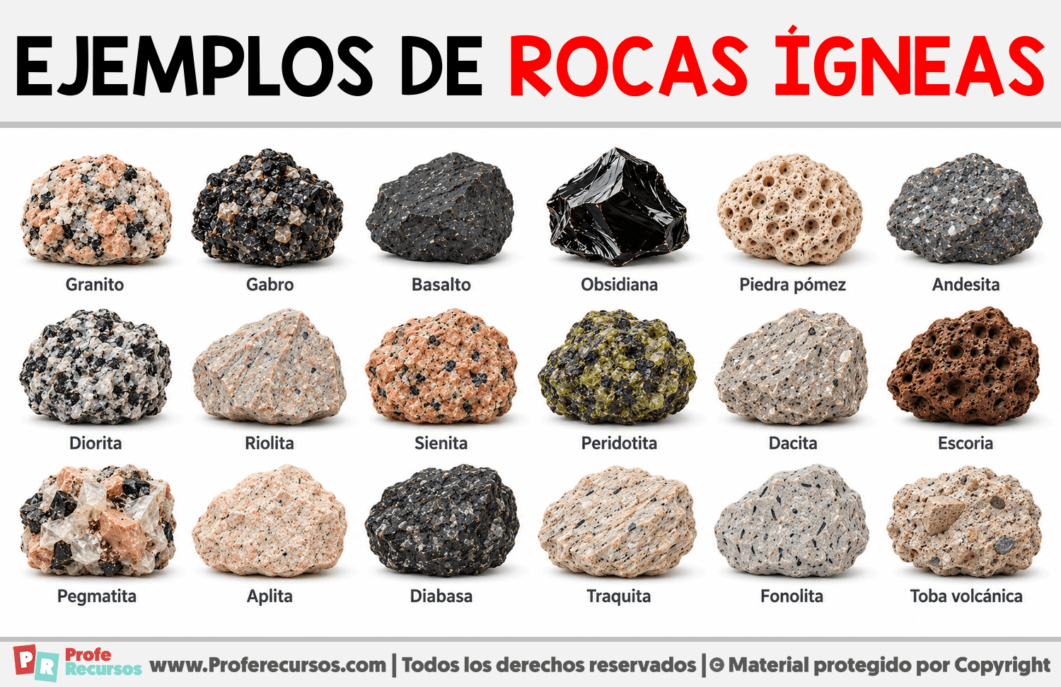 Ejemplos de rocas ígneas Infografia sobre Ejemplos de rocas ígneas