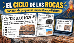 El ciclo de las rocas en español: tarjetas de preguntas imprimibles y digitales