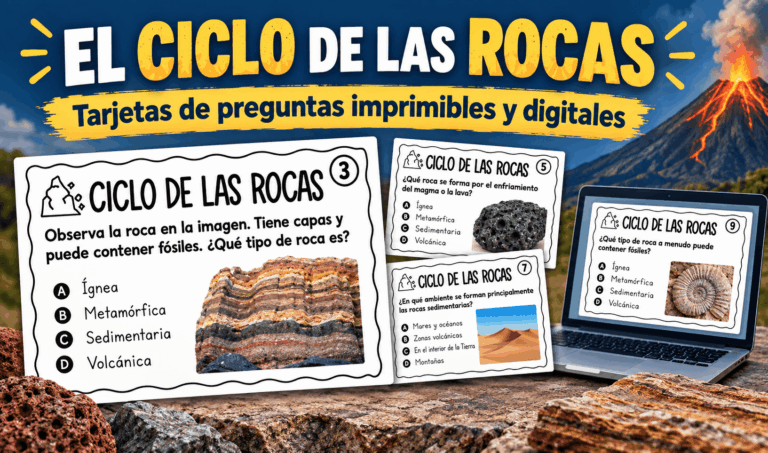 El ciclo de las rocas en español: tarjetas de preguntas imprimibles y digitales