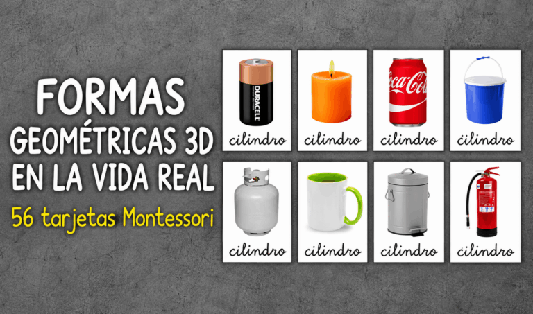 Formas geométricas 3D en la vida real: 56 tarjetas Montessori