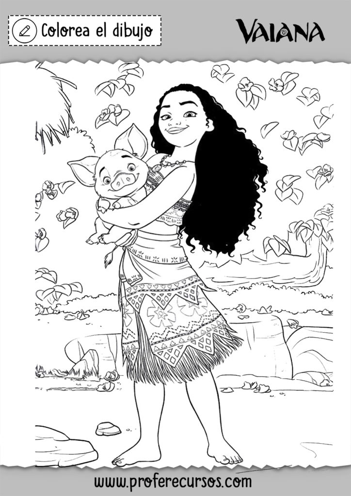 Heihei y vaiana para colorear