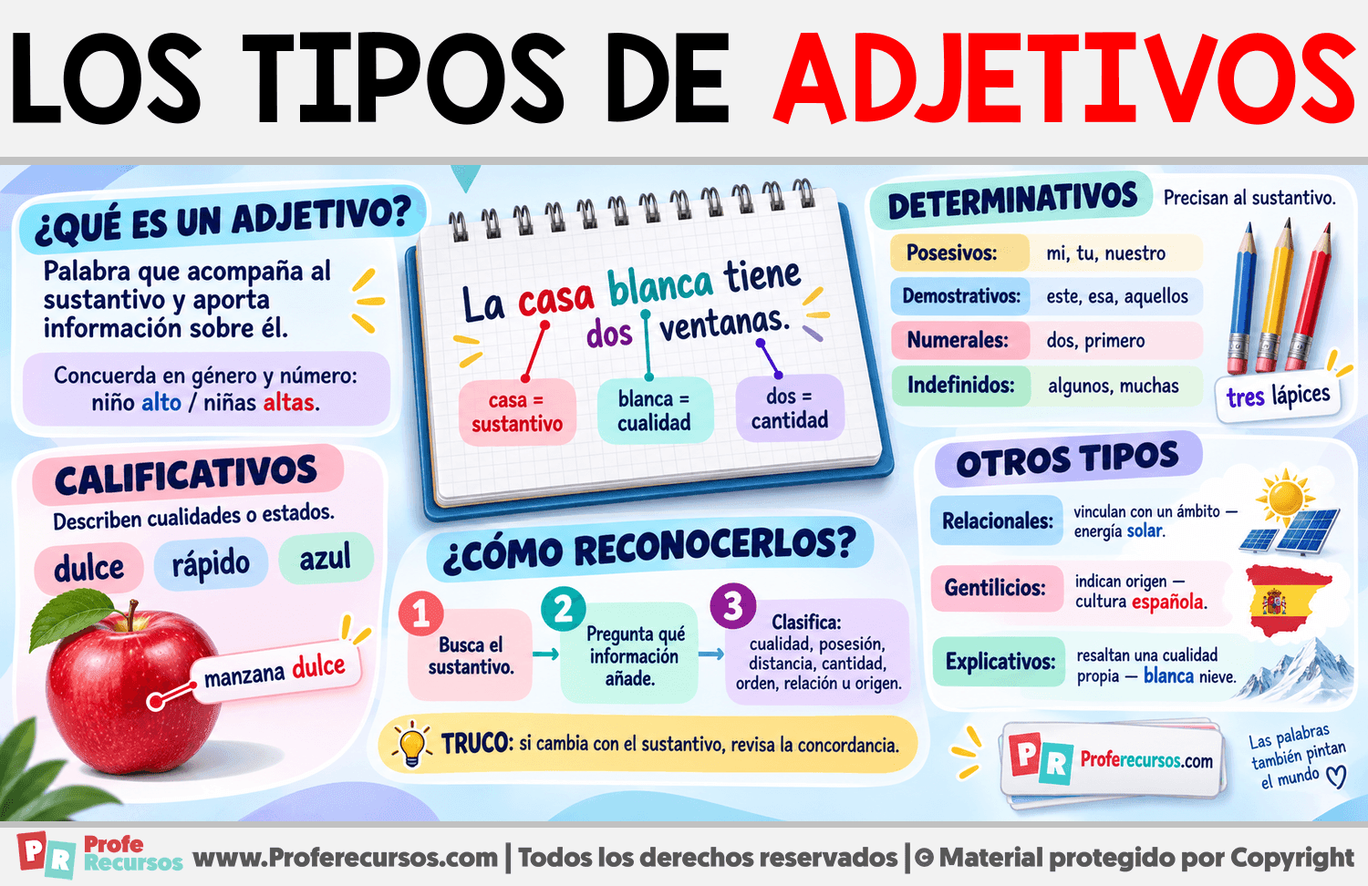 Los Tipos de adjetivos Infografia sobre Los Tipos de adjetivos