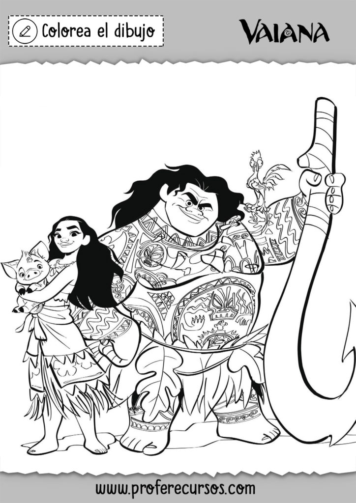 Maui y vaiana para colorear