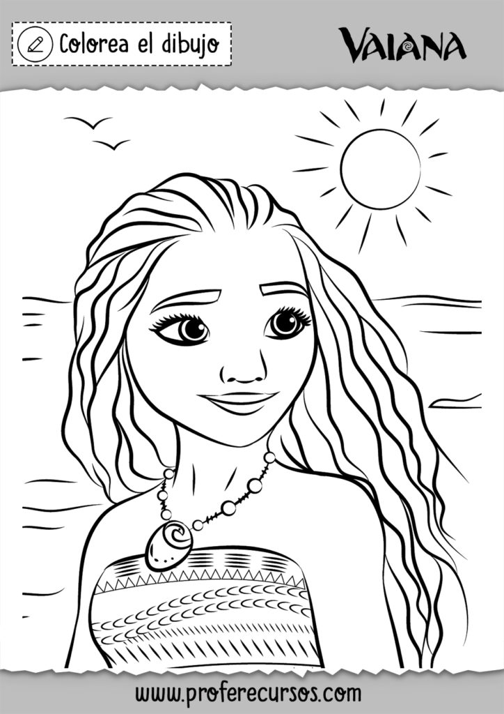 Moana en blanco y negro para colorear