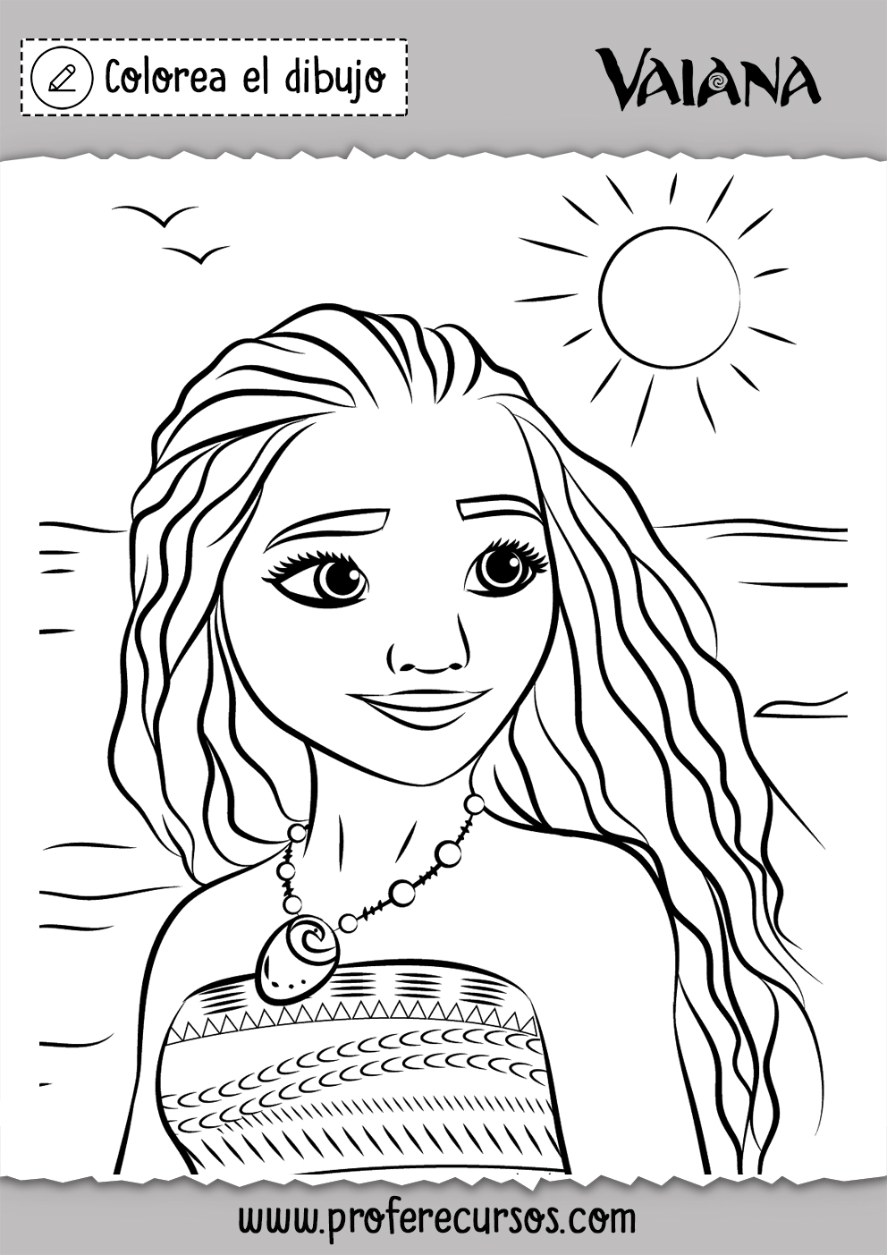 Moana en blanco y negro para colorear