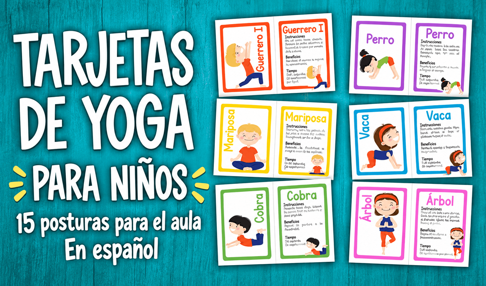 Tarjetas de yoga para niños | 15 posturas para el aula Actividades de vuelta al cole en espanol - Tarjetas de yoga para niños | 15 posturas para el aula