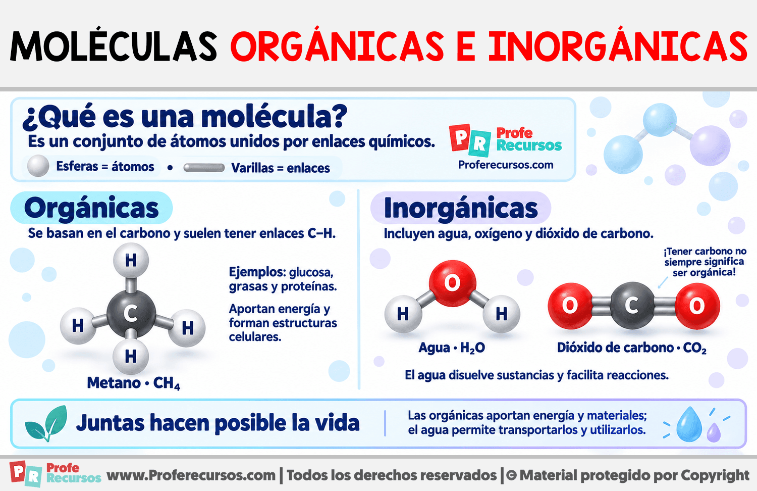 Tipos de moléculas: Orgánicas e Inorgánicas Infografia sobre Tipos de moléculas: Orgánicas e Inorgánicas